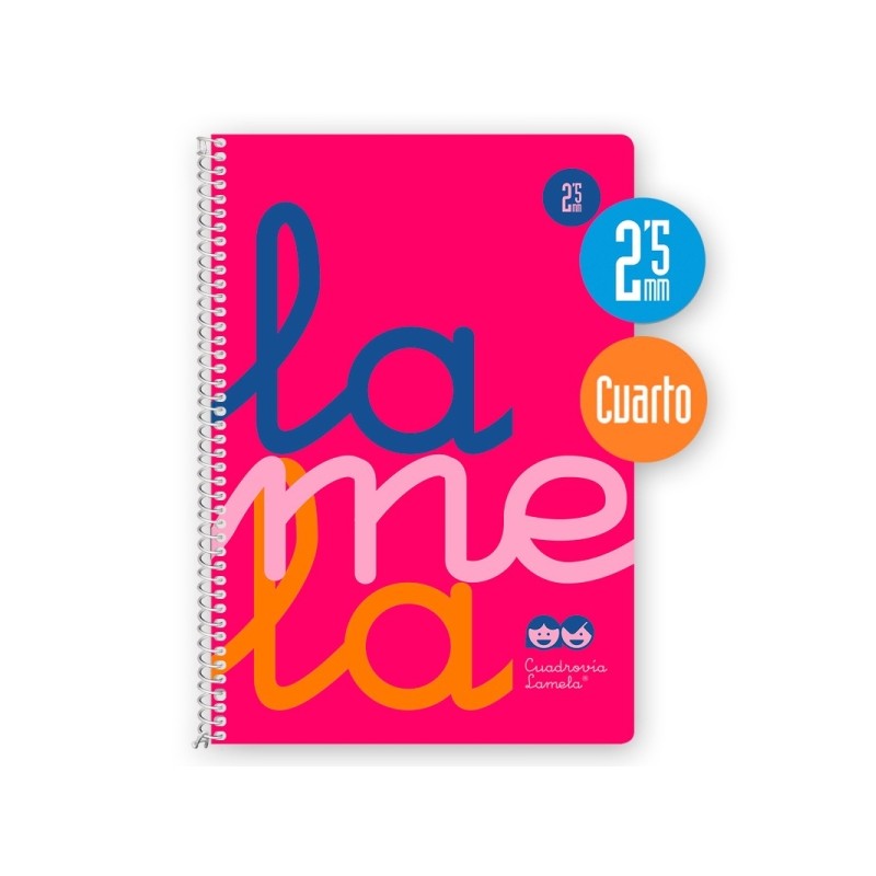 Lamela - Quaderno a spirale con 80 fogli da 90 g/m² con margine - Formato quarto - Righe a quattro linee da 2.5 mm - Co