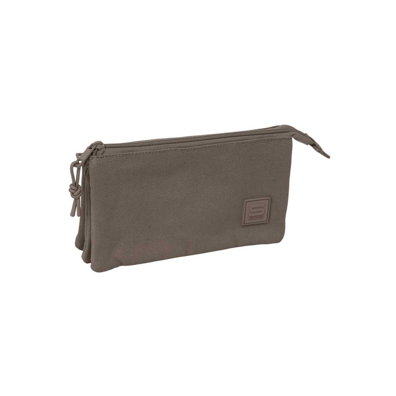 Safta Basic Vison Borsa portaoggetti - 3 scomparti con cerniera - Tasca interna centrale - 22x12x3 cm - Colore marrone