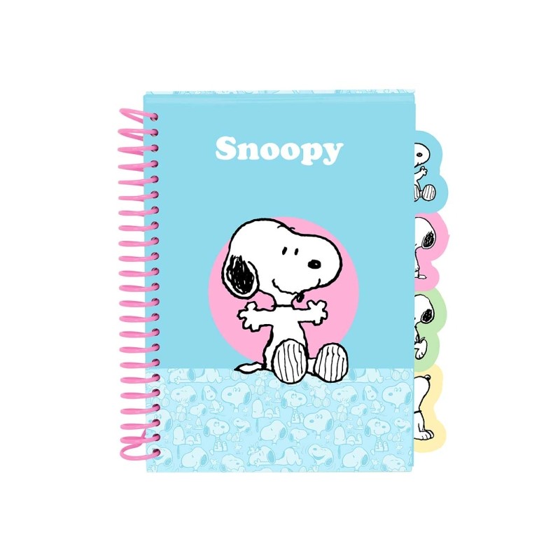 Blocco note Safta Snoopy - Formato A5 - 80 fogli da 80 g/m² - Rilegatura a spirale - Copertina rigida - 4 divisori inte