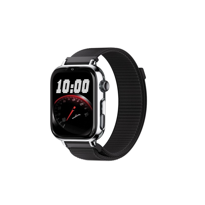 Savefamily Smartwatch per bambini SaveWatch Plus 2 - Schermo AMOLED - Cassa argentata - Cinturino in tessuto nero