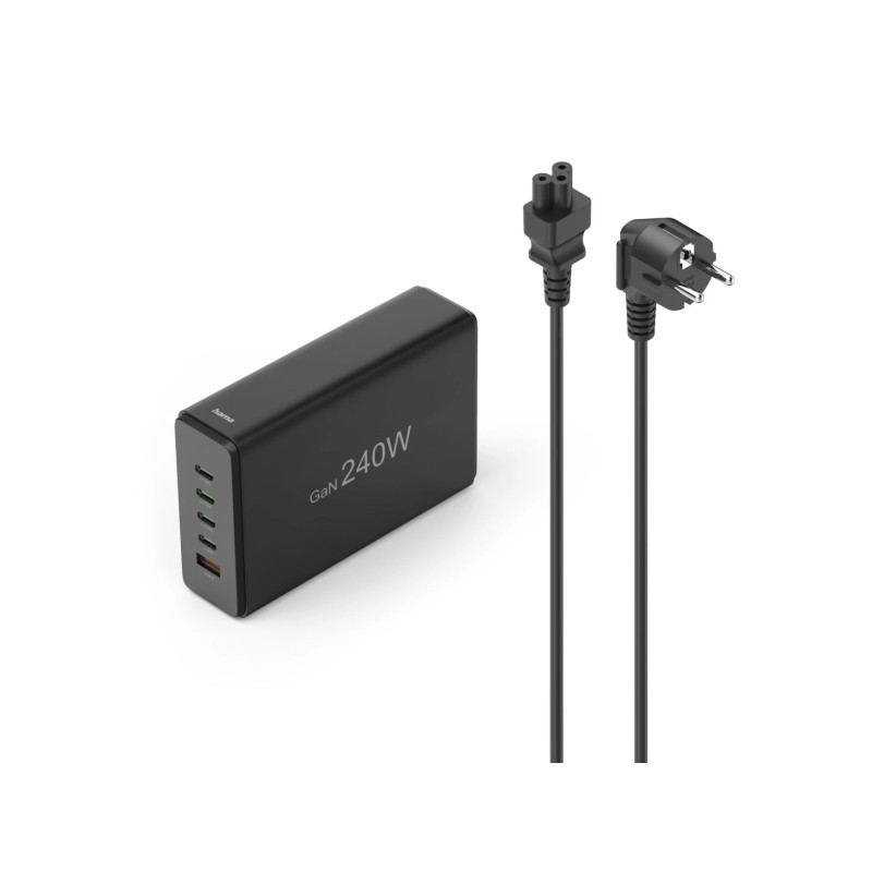 Hama Stazione di ricarica USB - Cavo da 1.5 m - 4 porte USB-C - USB-A - Power Delivery - Qualcomm - GaN - 7.9 x 12 x 3.5