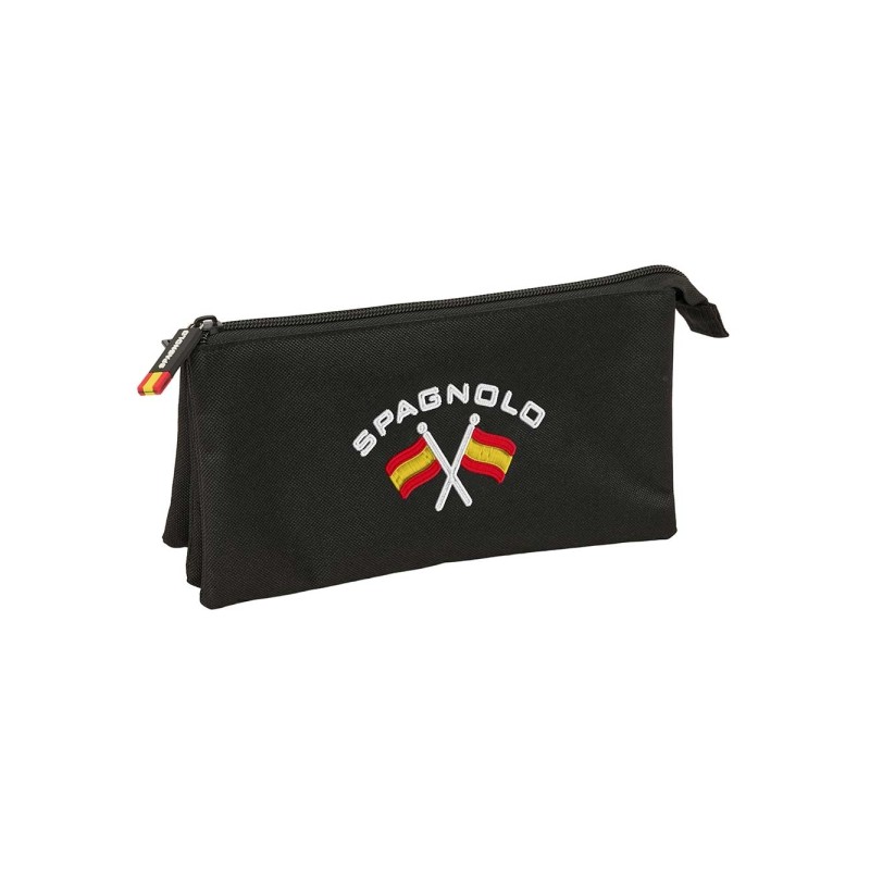 Safta Spagnolo Portatutto - 3 scomparti con cerniera - Tasca interna centrale - 22x12x3 cm - Colore: nero