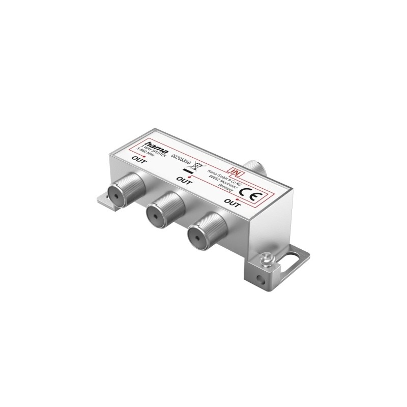 Hama Essential Splitter per antenna - 1 ingresso F femmina - 3 uscite F femmina - Colore argento