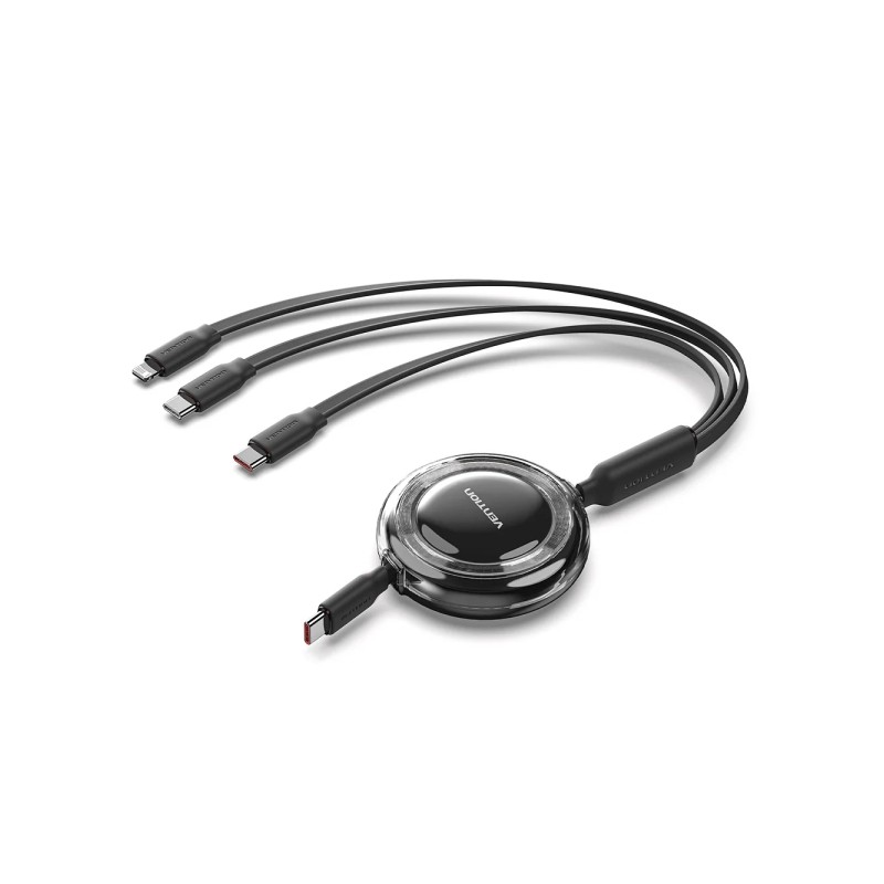 Cavo USB multiplo Vention - Potenza massima 100 W - Retrattile - Lunghezza regolabile fino a 1.1 m - USB-A - 2xUSB-C - L