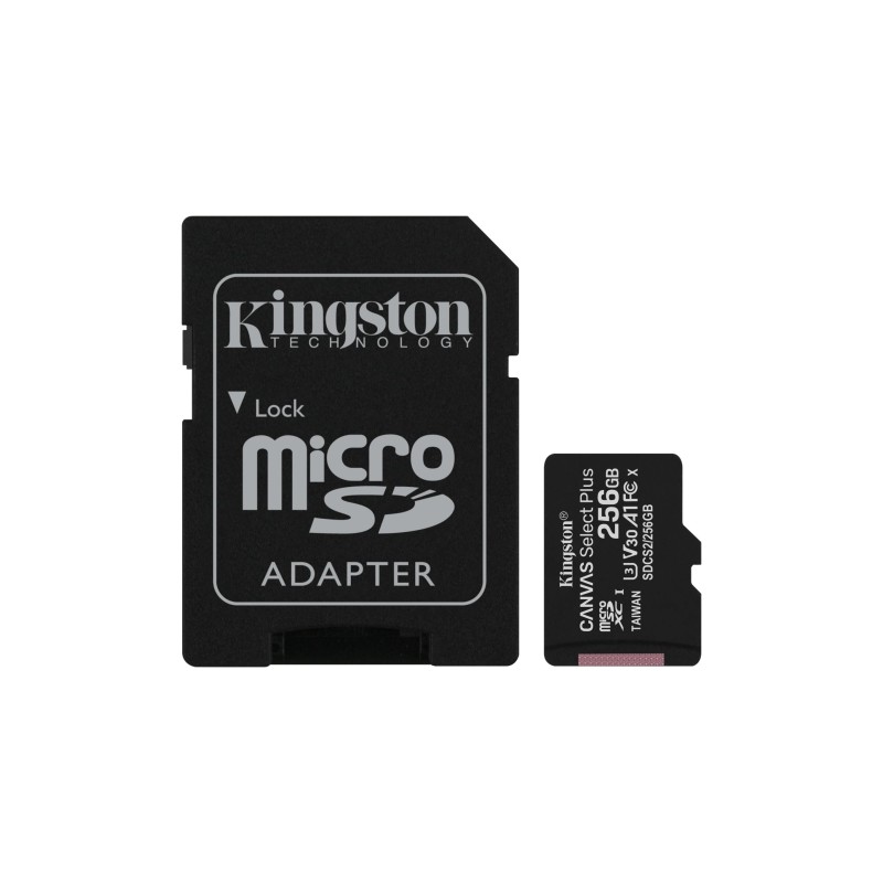 Scheda Micro SDXC Kingston da 256 GB Classe 10 100 MB/s Canvas Select Plus + Adattatore SD