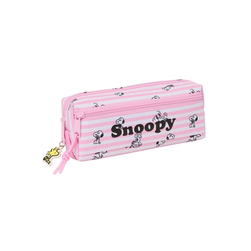 Safta Snoopy Borsa multiuso - 3 scomparti con cerniera - Elastico - Compatta - 22x8.5x6 cm - Colore rosa