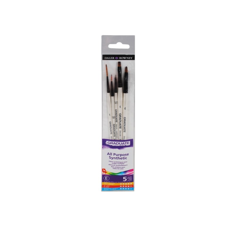 Daler Rowney Graduate Pack da 5 pennelli multitecnica - setole sintetiche - manico corto