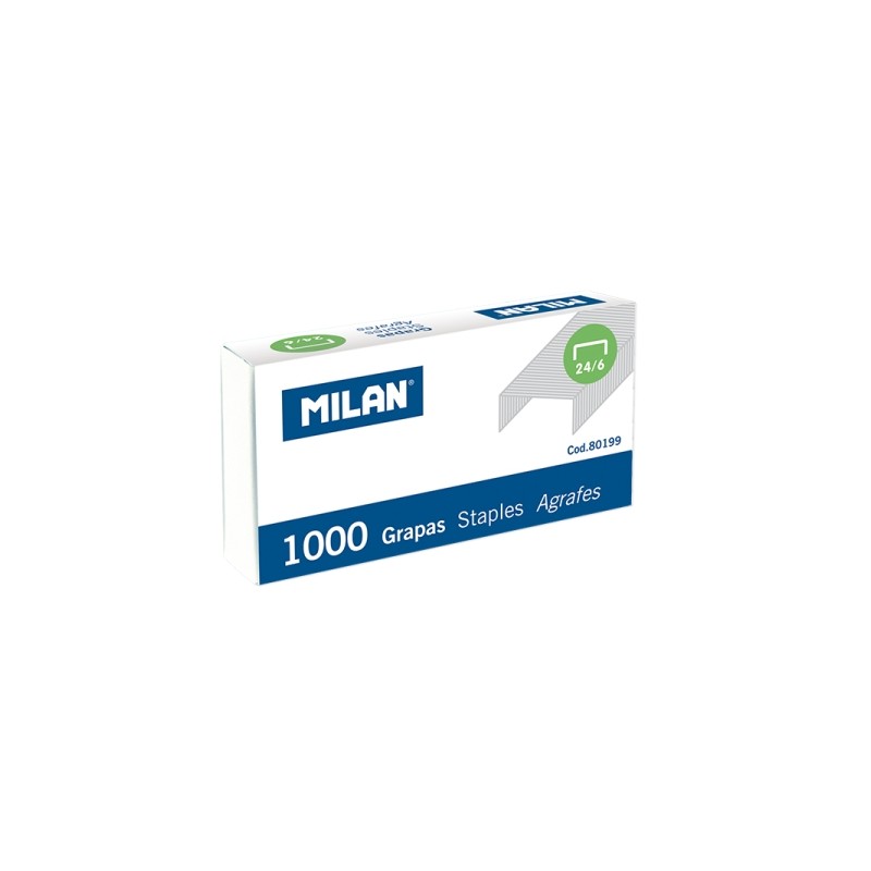 Confezione Milan da 1000 graffette - Formato 24/6 - Colore argento