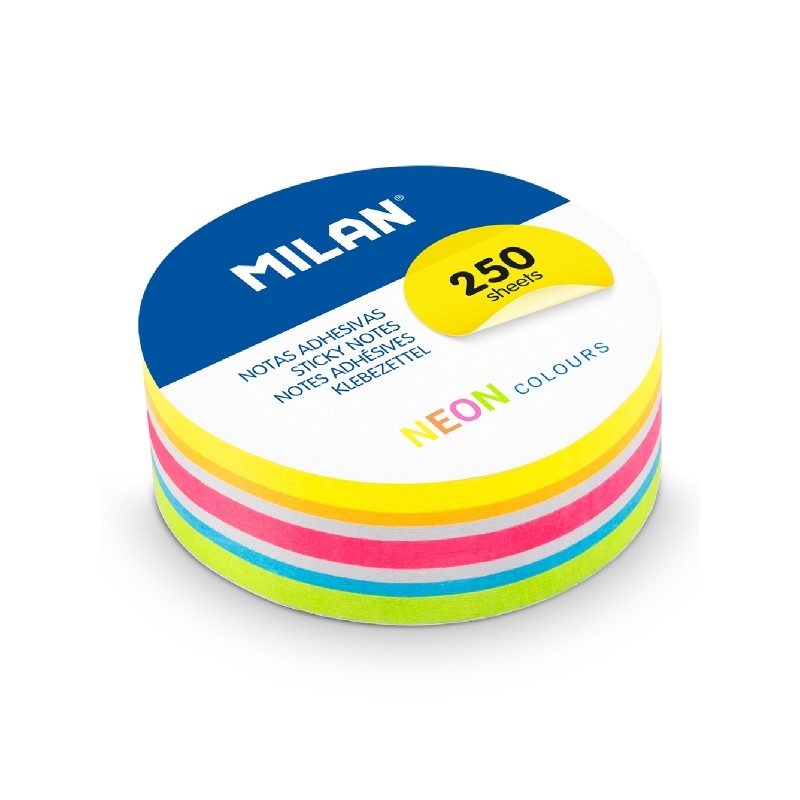 Confezione da 250 post-it Milan - Colori neon - Rotondi - 67 mm - Colori assortiti