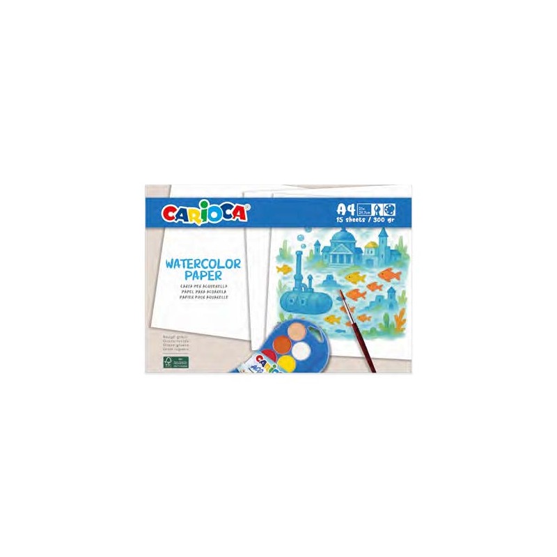 Confezione di fogli per acquerello Carioca con 15 fogli A4 - Carta da 300 g - Impedisce ai colori di trasudare