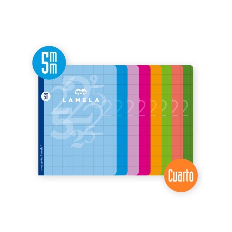 Lamela Confezione da 10 quaderni rilegati con 50 fogli da 70 g/m² con margini - Formato quarto - Righe a quadretti da 5