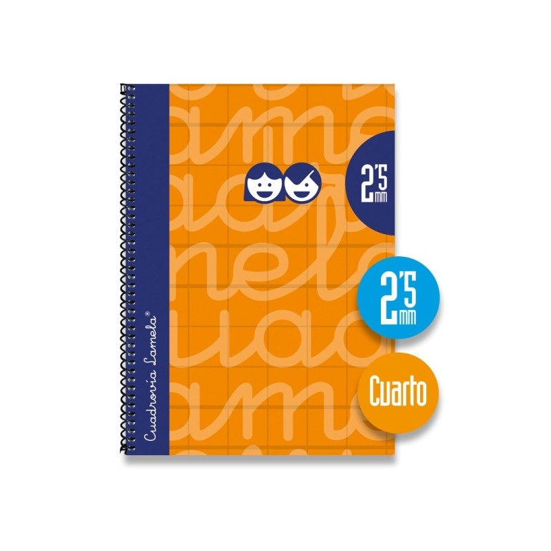 Lamela Quaderno a spirale con 80 fogli da 70 g/m² con margine - Formato quarto - Righe a quattro linee da 2.5 mm - Cope