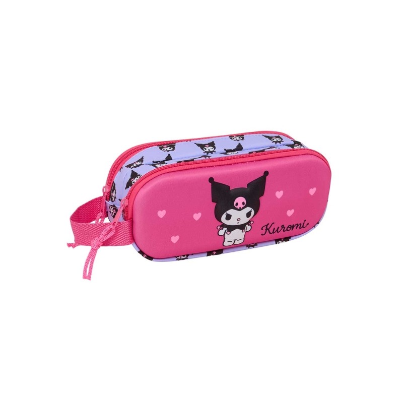 Safta Kuromi Borsa portaoggetti 3D - 2 scomparti con cerniera - Manico laterale - Capacità 1 L - 21x8x6 cm - Colore mag