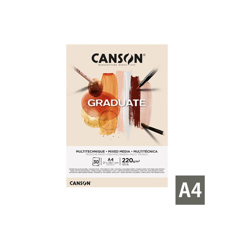 Canson Graduate Mix Media Bloc incollato. 30 fogli A4 - 220 g - grana fine - colore ocra