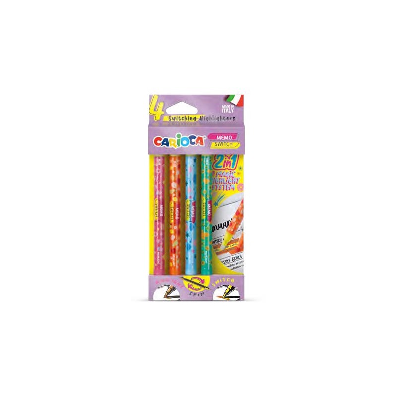 Carioca Memo Switch 2 in 1. confezione da 4 pennarelli - Una punta per sottolineare e l'altra per cambiare colore - Colo
