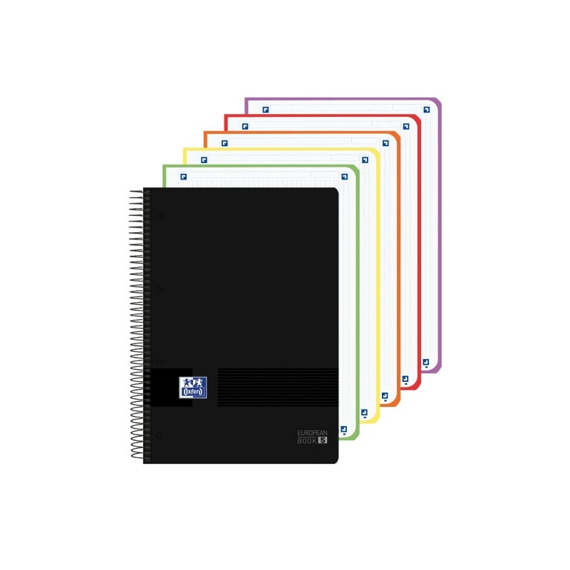 Oxford Live and Go Quaderno a spirale - Formato A4+ - 120 fogli - Quadretti 5x5 mm - Copertina in plastica - Colore nero