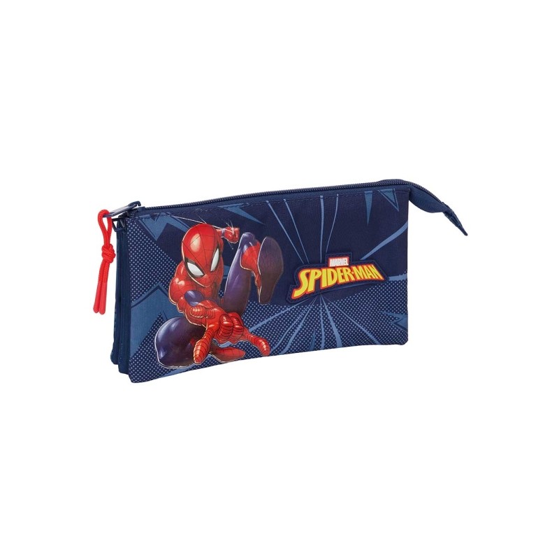 Safta Spider-Man Borsa multiuso - 3 scomparti con cerniera - Tasca interna - 0.6 L - 220x30x120 mm - Colore blu marino