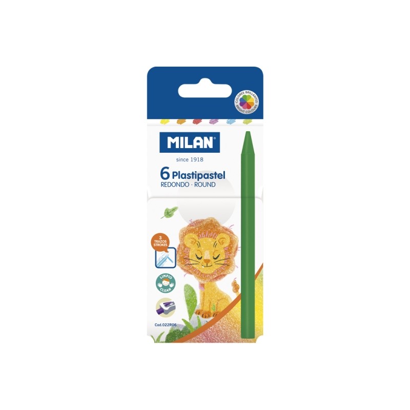 Milan Plastipastel Confezione da 6 pastelli colorati rotondi - Colori assortiti