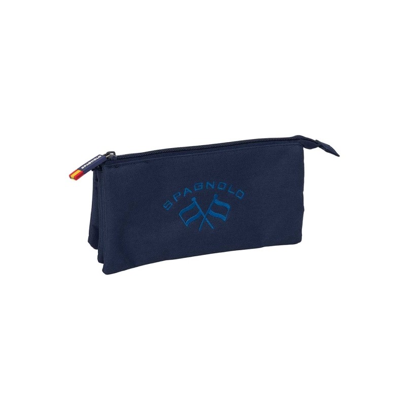 Safta Spagnolo Portatutto - 3 scomparti con cerniera - Tasca interna centrale - 22x12x3 cm - Colore blu notte