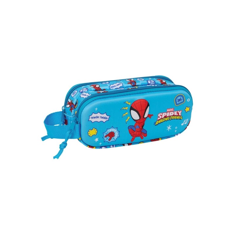 Safta Spidey Portatutto 3D - 2 scomparti con cerniera - Manico laterale - Capacità 1 L - 21x8x6 cm - Colore blu