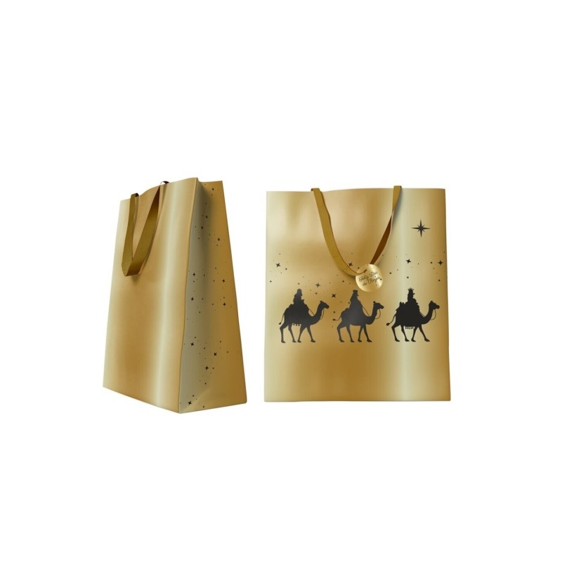 Borsa di carta Bismark I Re Magi - Dimensioni 27x37x12 cm - Cartellino da appendere - Colore oro