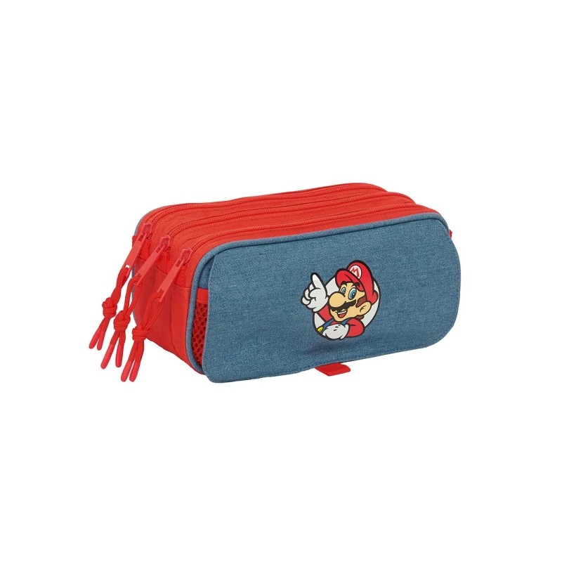 Safta Super Mario Portatutto - 3 scomparti con cerniera - Cinghia posteriore regolabile - Tasca frontale a rete con velc