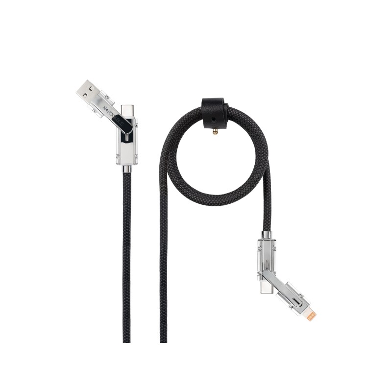 Cavo USB-C 4 in 1 Nanocable - Supporta fino a 27 W - Lunghezza 2 m - Adattatore USB-A e Lightning integrato - Indicatore