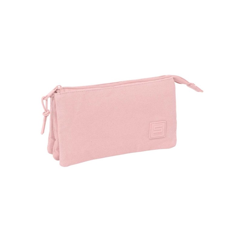 Safta Basic Portatutto - 3 scomparti con cerniera - Tasca interna centrale - 22x12x3 cm - Colore rosa