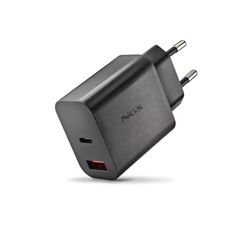 NGS ERA 30W Caricabatterie da muro ultraveloce GaN - 1 USB-C e 1 USB-A - Colore: nero