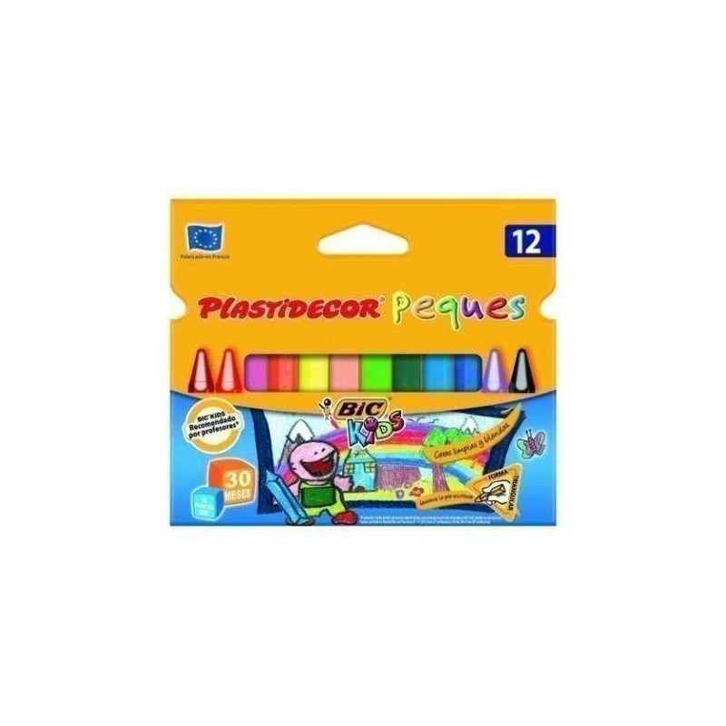 Bic Kids Plastidecor Peques Confezione da 12 pastelli a cera triangolari - Ideali per i bambini piccoli - Consistenza mo