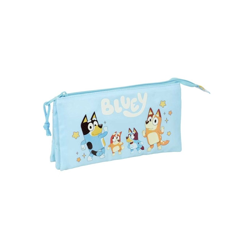 Safta Bluey Ready Portatutto - 3 scomparti con cerniera - Tasca interna centrale - 22x12x3 cm - Colore blu pastello