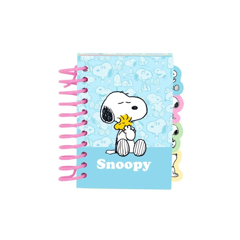 Blocco note Safta Snoopy - Formato A7 - 80 fogli da 80 g/m² - Rilegatura a spirale - Copertina rigida - 4 divisori inte