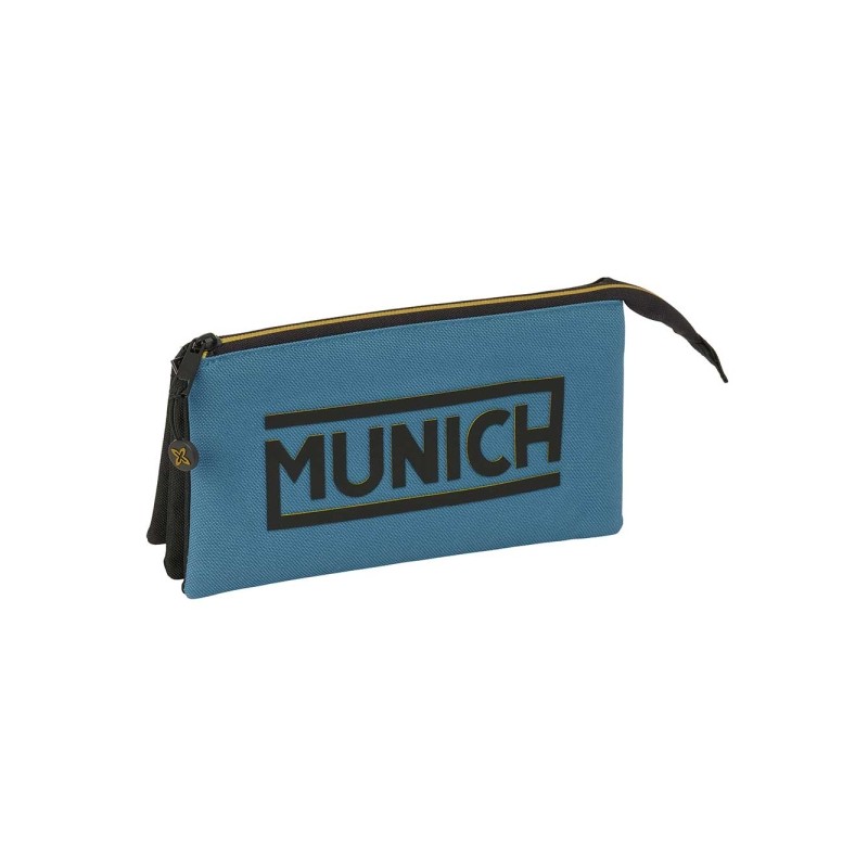 Safta Munich Borsa multiuso - 3 scomparti con cerniera - Tasca interna centrale - 22x12x3 cm - Colore: nero e blu