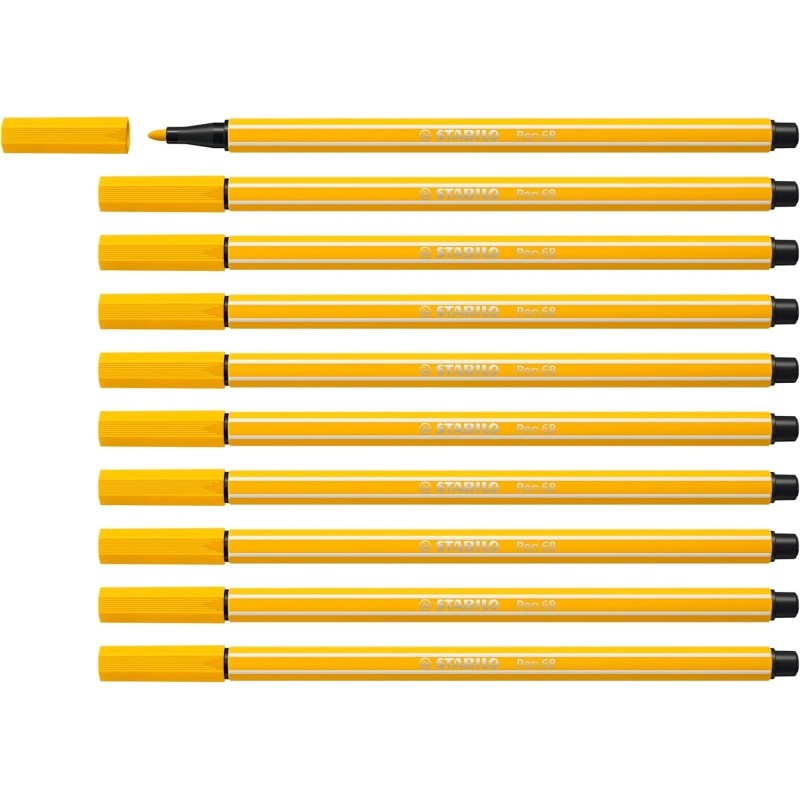 Stabilo Pen 68 Pennarello a punta in fibra - Larghezza tratto circa 1 mm - Inchiostro a base d'acqua - Colore giallo