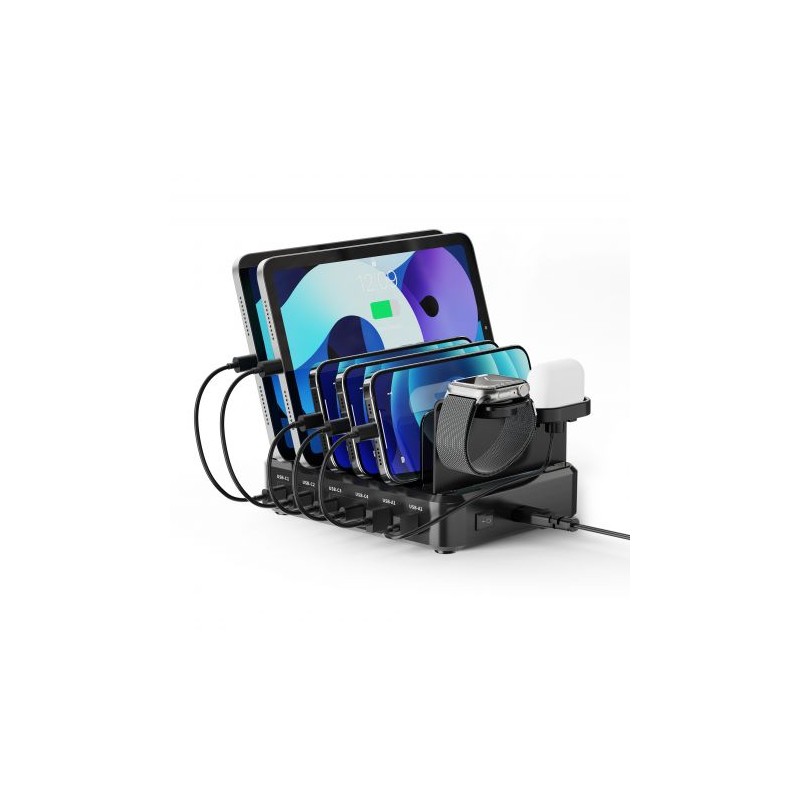 Ewent EW1335 Stazione di ricarica - 2 porte USB-A e 4 porte USB-C - 130 W PD3.0 - 7 divisori rimovibili - Protezione da 