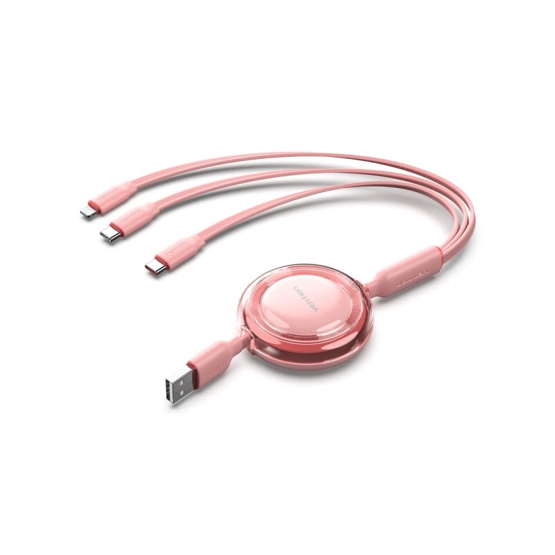 Cavo USB multiplo Vention - Lunghezza regolabile fino a 1.1 m - Retrattile - USB-A - 2xUSB-C - Lightning - Velocità fin