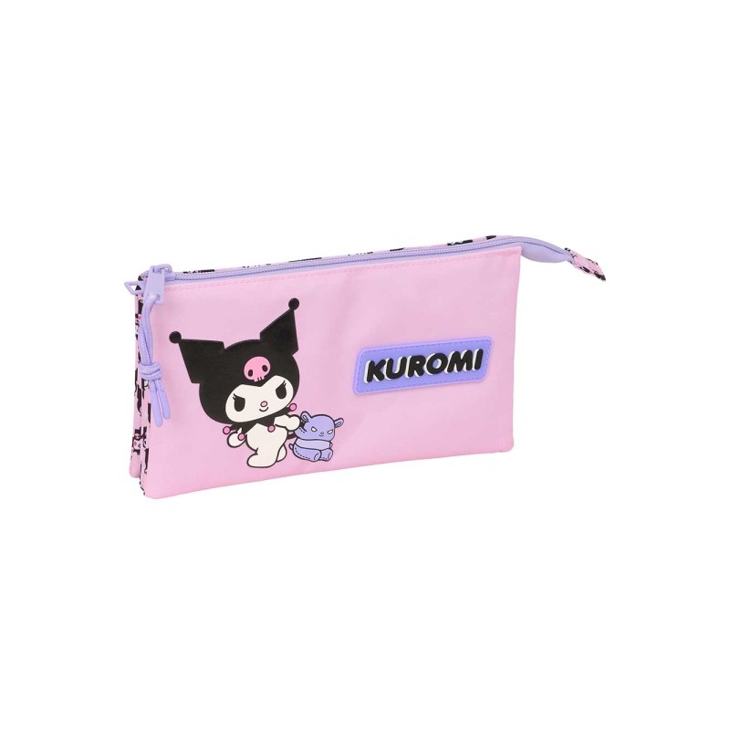 Safta Kuromi Borsa multiuso - 3 scomparti con cerniera - Tasca interna centrale - 22x12x3 cm - Colore rosa
