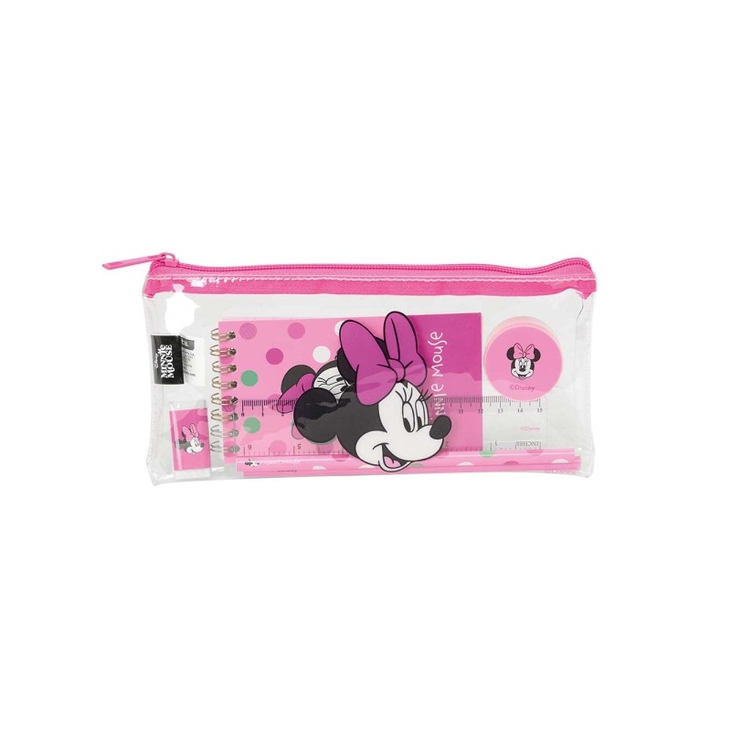 Safta Minnie Mouse Minty - Marsupio - Cerniera - PVC - Righello da 15 cm - 2 matite - Temperamatite - Gomma - Blocco not