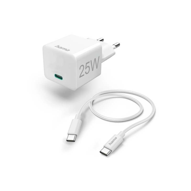 Caricabatterie da muro Hama - Potenza 25 W - Cavo da 1.5 m - USB-C - Power Delivery - Qualcomm - Colore: bianco