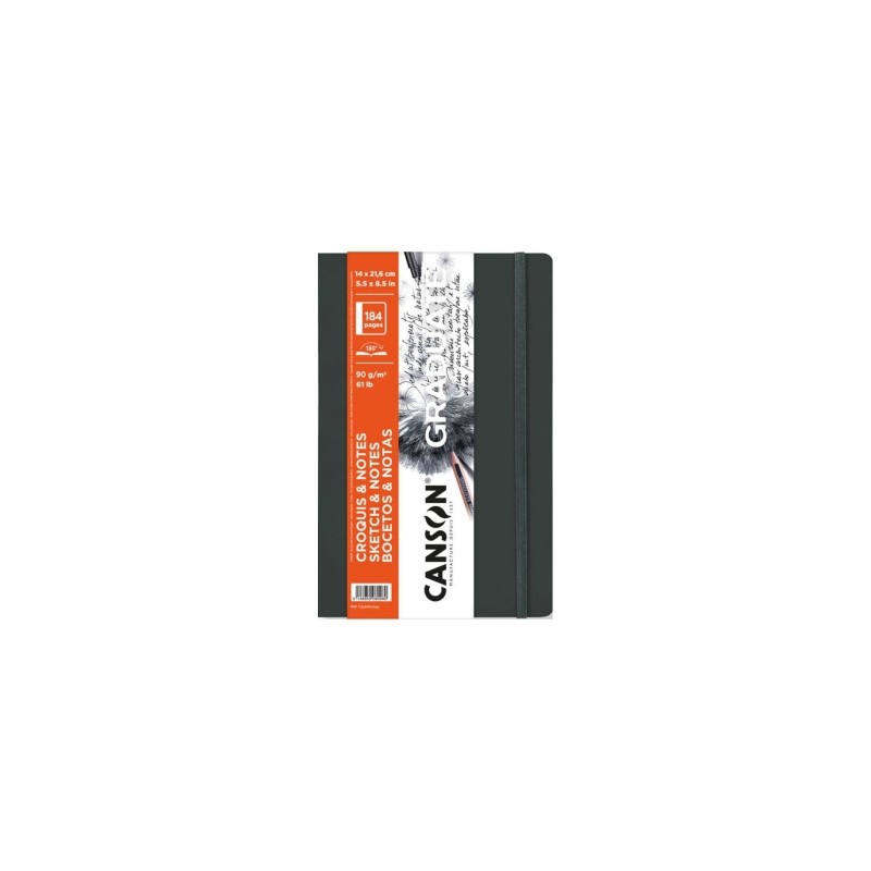 Canson Graduate Sketch Quaderno da 92 fogli - 14x21.6 cm - 90 g - Grana fine - Copertina rigida - Colore grigio scuro