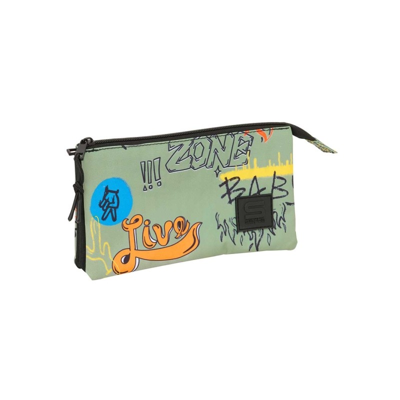 Safta Graffiti Zone Portatutto - 3 scomparti con cerniera - Tasca interna - 0.60 L - 220x30x120 mm - Colore verde