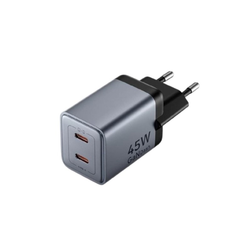 Caricabatterie da parete Vention - 45 W - GaN - Cavo da 1 m incluso - 2 porte USB-C - Power Delivery 3.0 - Qualcomm 3.0 