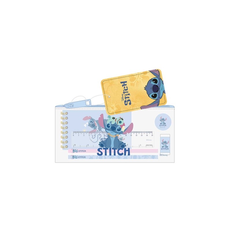 Safta Stitch Portatutto - Cerniera - PVC - Righello da 15 cm - 2 matite - Temperamatite - Gomma - Blocco note da 70 fogl