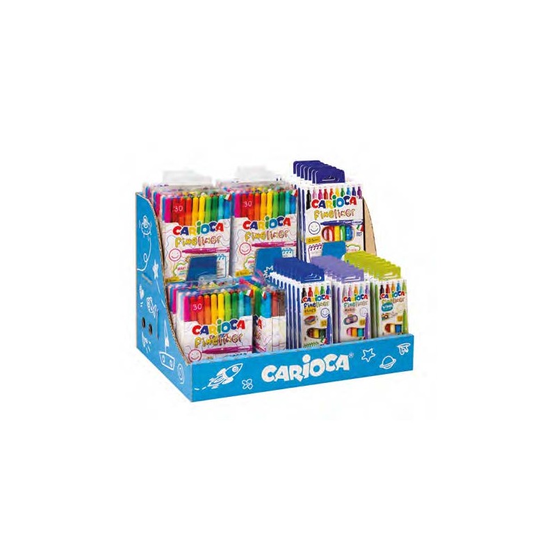 Espositore Carioca Fineliner con 50 confezioni assortite di pennarelli Fineliner - Punta bianca in acetalica da 0.5 mm -