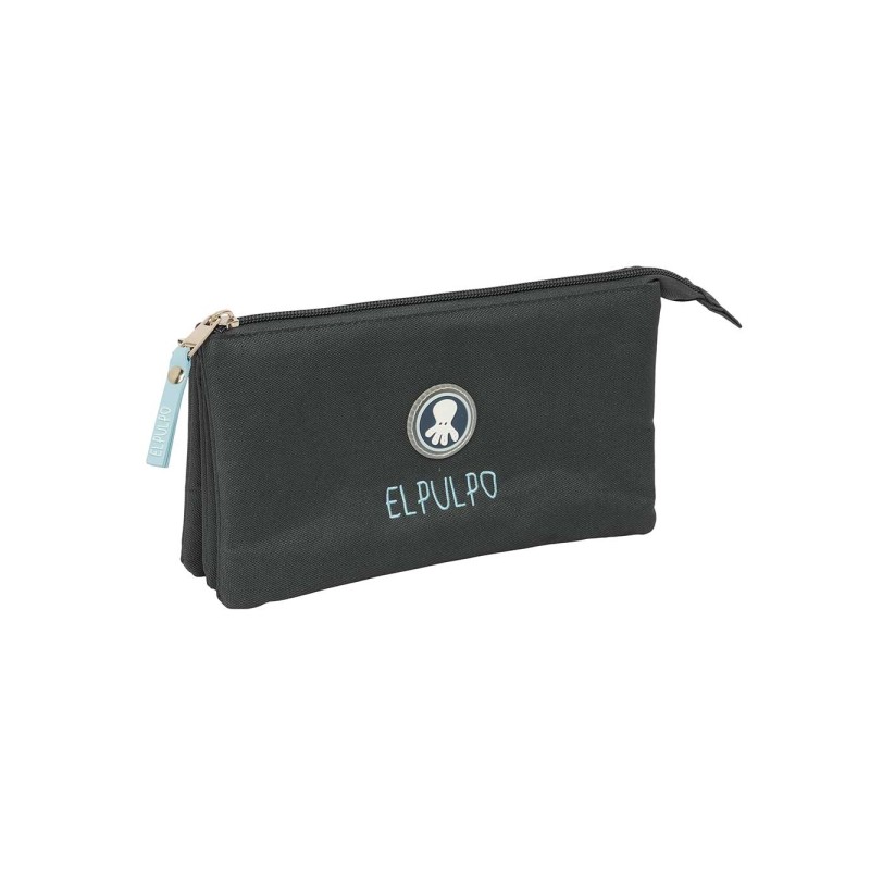 Safta el Pulpo Grafito Portatutto - 3 scomparti con cerniera - Tasca interna - 0.6 L - 220x30x120 mm - Colore: nero