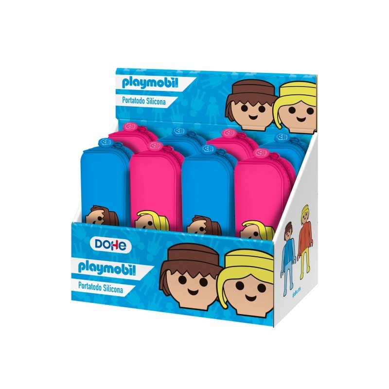 Dohe Playmobil Espositore con 8 sacchetti in silicone - Chiusura a cerniera e tirazza in gomma - Colori assortiti