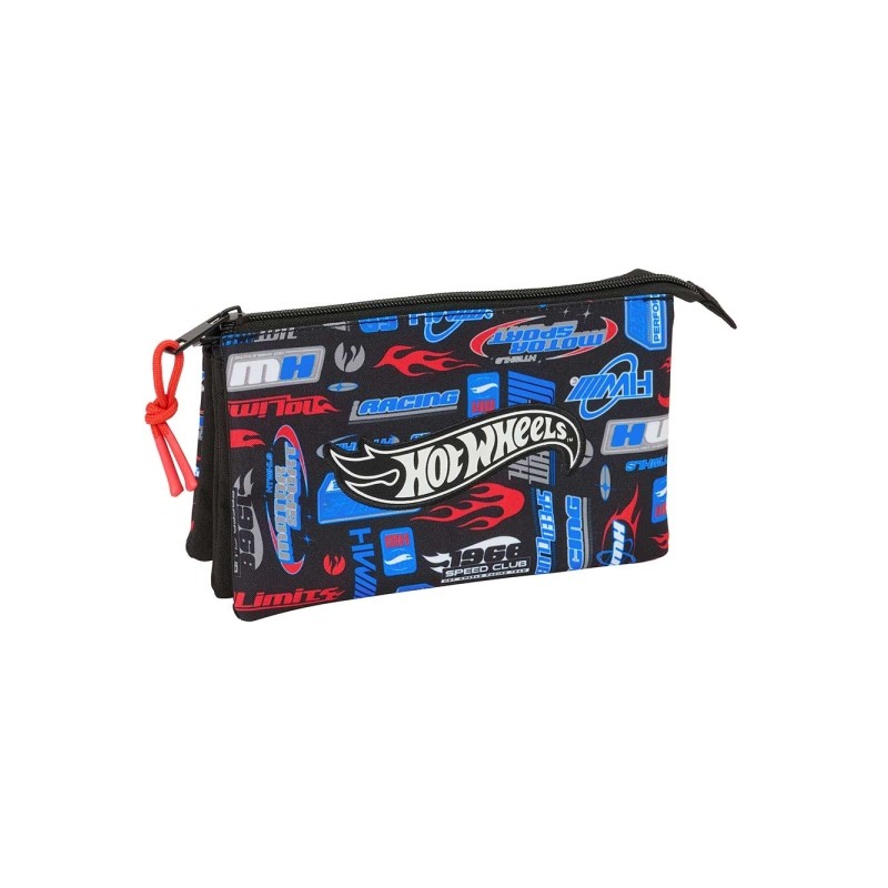 Safta Hot Wheels Borsa multiuso - 3 scomparti con cerniera - Tasca interna - 0.6 L - 220x30x120 mm - Colore: blu
