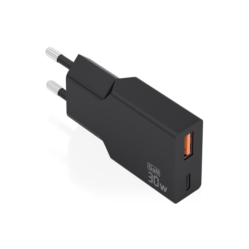 Caricabatterie da muro Aisens - 30 W - GaN - 1xUSB-C - 1xUSB-A - Power Delivery 3.0 - Ultra sottile - Protezioni di sicu