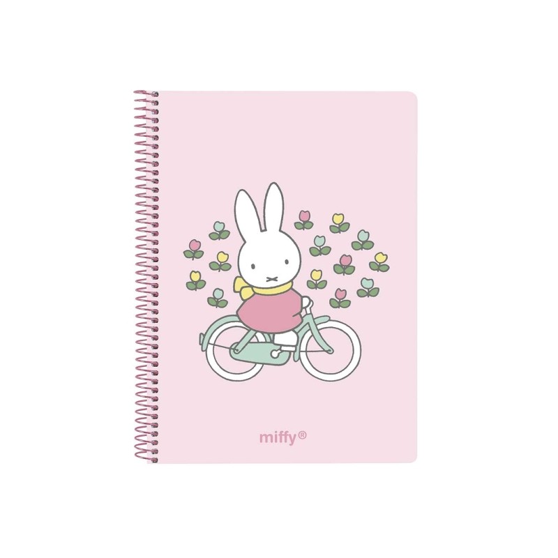 Safta Miffy Fiori - Quaderno a spirale - Formato A6 - 120 fogli - 118x146 mm - Colore rosa