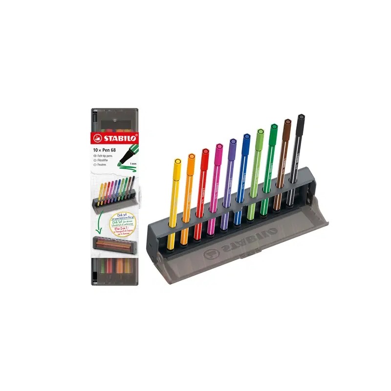 Set da tavolo Stabilo Pen 68 con 10 pennarelli a punta in fibra - Spessore del tratto: circa 1 mm - Inchiostro a base d'